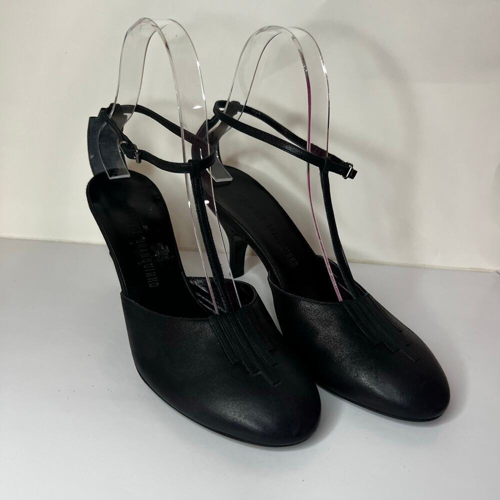 Veronique Branquinho black leather T-strap kitten heels WOMENS 36.5